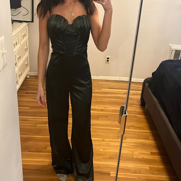 Lulu’s Flirty Agenda Dark Green Satin Bustier
Wide-Leg Jumpsuit - Picture 3 of 5